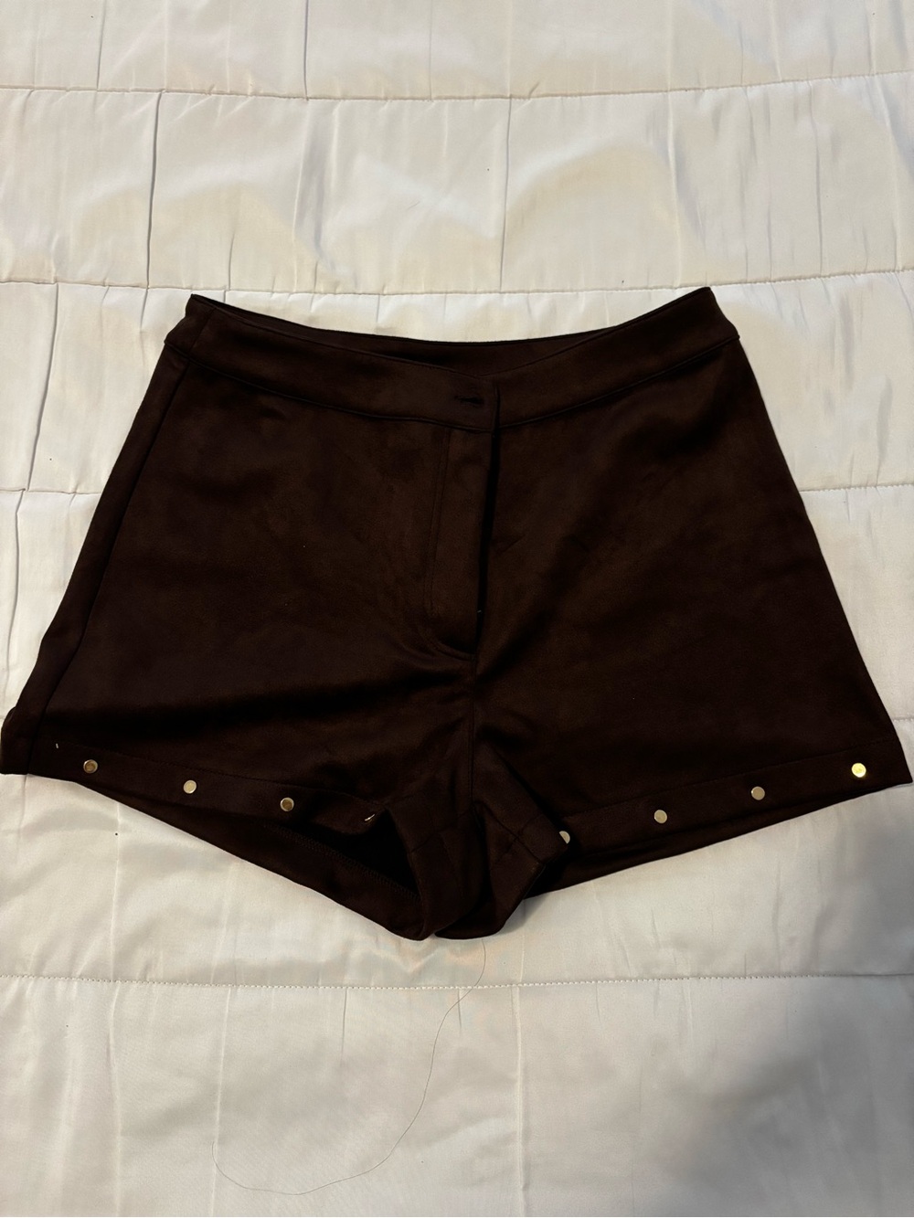 Women's Brown High-Waist Shorts with Snap Trim